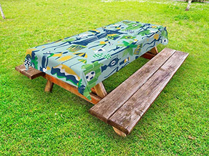 ABAKUHAUS Carnevale Tovaglia da Esterno, Tema del Brasile Culturale, Tovaglia da Picnic Lavabile Decorativa, 145 cm x 265 cm, Fern Verde Cielo Azzurro Scuro