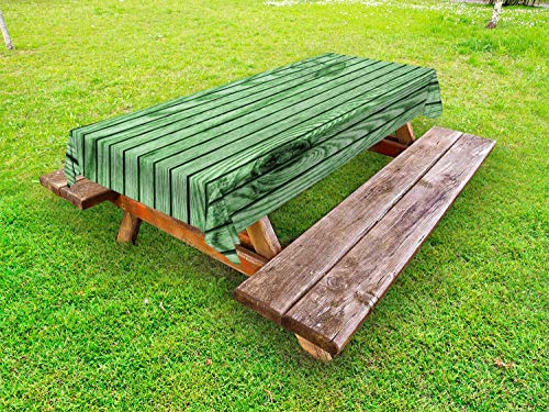 ABAKUHAUS di Legno Tovaglia da Esterno, Cracked Legname di Pino Surface, Tovaglia da Picnic Lavabile Decorativa, 145 cm x 305 cm, Pavone Verde Pallido Verde