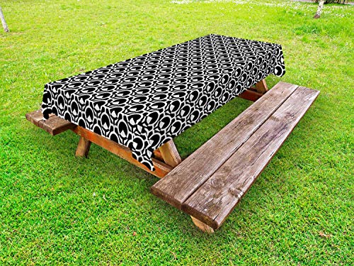 ABAKUHAUS Minimalista Tovaglia da Esterno, Abstract Design Forme, Tovaglia da Picnic Lavabile Decorativa, 145 cm x 210 cm, Charcoal Grey And White