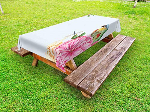 ABAKUHAUS Fiori Insetti Tovaglia da Esterno, Acquerello Pappagalli, Tovaglia da Picnic Lavabile Decorativa, 145 cm x 265 cm, Baby Blue e Multicolore