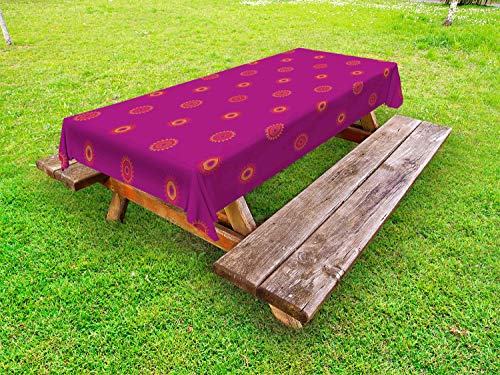 ABAKUHAUS Sole Tovaglia da Esterno, Nostalgic Solare, Tovaglia da Picnic Lavabile Decorativa, 145 cm x 265 cm, Scuro Magenta e Salmone Scuro