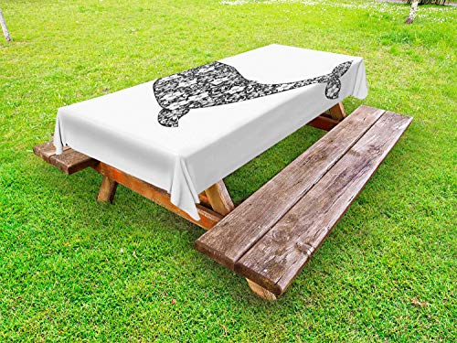 ABAKUHAUS Vintage Tattoo Nautical Tovaglia da Esterno, Zentangle Whale, Tovaglia da Picnic Lavabile Decorativa, 145 cm x 265 cm, Scuro Talpa e Nero