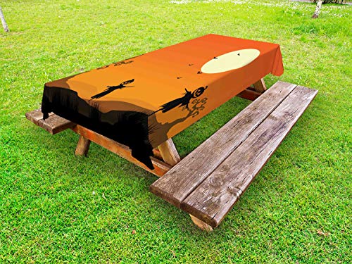 ABAKUHAUS Spaventapasseri Tovaglia da Esterno, Spaventoso e Pipistrelli, Tovaglia da Picnic Lavabile Decorativa, 145 cm x 305 cm, Arancione Charcoal Grey