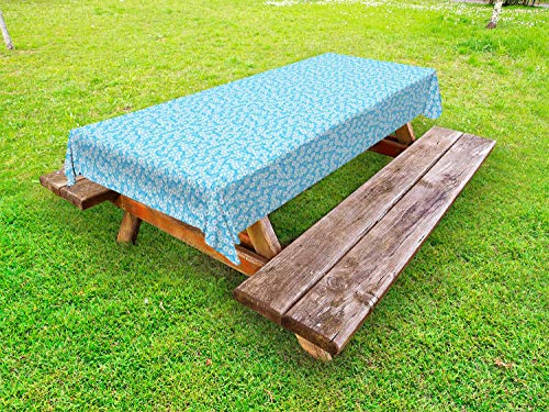 ABAKUHAUS Flora Tovaglia da Esterno, Minimal Daisy Prato su Blue, Tovaglia da Picnic Lavabile Decorativa, 145 cm x 305 cm, Cielo Blu e Bianco