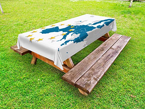 ABAKUHAUS Europa Tovaglia da Esterno, Mappa Europea con Gli Stati, Tovaglia da Picnic Lavabile Decorativa, 145 cm x 265 cm, Blu Grigio