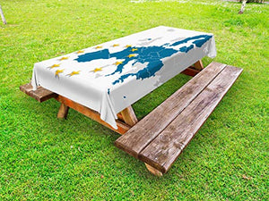 ABAKUHAUS Europa Tovaglia da Esterno, Mappa Europea con Gli Stati, Tovaglia da Picnic Lavabile Decorativa, 145 cm x 265 cm, Blu Grigio