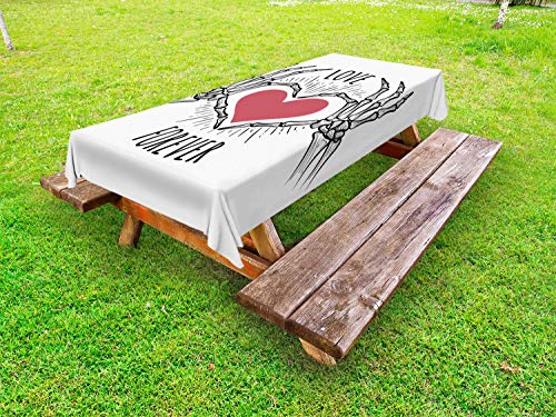 ABAKUHAUS Scheletro Tovaglia da Esterno, Spaventoso Mani Love Forever, Tovaglia da Picnic Lavabile Decorativa, 145 cm x 265 cm, Charcoal Grey Rosa