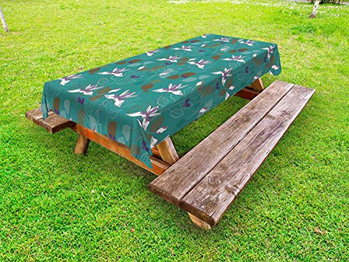 ABAKUHAUS Botanico Tovaglia da Esterno, Estratto Faded Garden, Tovaglia da Picnic Lavabile Decorativa, 145 cm x 265 cm, Jade Green e Multicolore