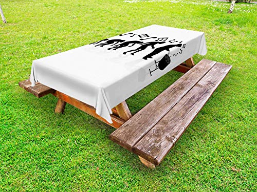 ABAKUHAUS Batteria Tovaglia da Esterno, Evoluzione degli Uomini Musica a Tema, Tovaglia da Picnic Lavabile Decorativa, 145 cm x 305 cm, Charcoal Grey Bianco
