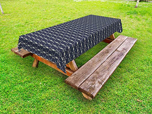 ABAKUHAUS Modello di Sci Tovaglia da Esterno, Sci polacchi e Goggle, Tovaglia da Picnic Lavabile Decorativa, 145 cm x 210 cm, Dark Blue Grey Ivory