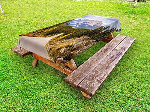 ABAKUHAUS Montagne Tovaglia da Esterno, Strada nel Parco Nazionale, Tovaglia da Picnic Lavabile Decorativa, 145 cm x 265 cm, Multicolore