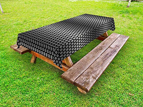 ABAKUHAUS Pazzo d'Arte Tovaglia da Esterno, Mezzitoni esagoni Fiori, Tovaglia da Picnic Lavabile Decorativa, 145 cm x 305 cm, Charcoal Grey And White