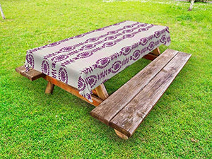 ABAKUHAUS Floreale Tovaglia da Esterno, Vertical Aligned Flower Art, Tovaglia da Picnic Lavabile Decorativa, 145 cm x 305 cm, Pallido Taupe Viola