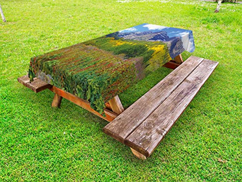 ABAKUHAUS Montagne Tovaglia da Esterno, Fall Foliage con Alberi, Tovaglia da Picnic Lavabile Decorativa, 145 cm x 265 cm, Multicolore