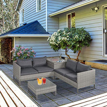 Outsunny Set Mobili da Giardino in Rattan PE con 2 Divani Angolari, Contenitore e Tavolino con Cuscini, Arredamento da Esterno in Grigio