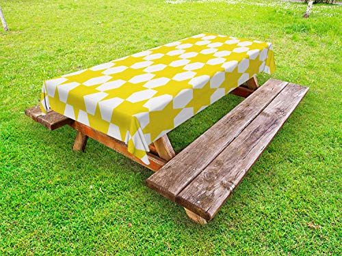 ABAKUHAUS Stelle Tovaglia da Esterno, Geometrico Layout esagoni, Tovaglia da Picnic Lavabile Decorativa, 145 cm x 305 cm, Terra Giallo e Perla
