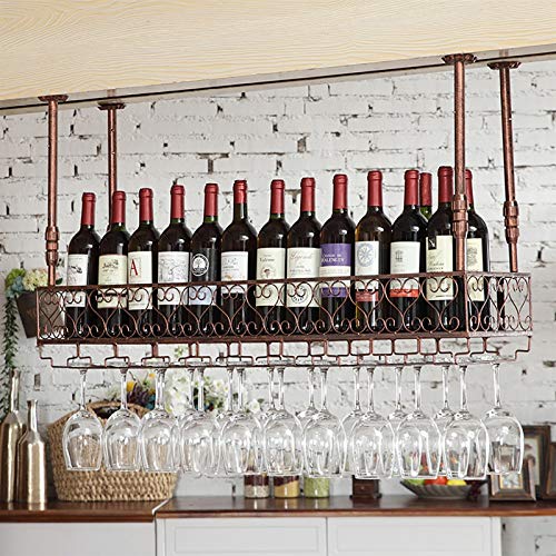 Rastrelliere per bicchieri da vino Portacarico da vino in metallo rustico Portabicchieri da soffitto, Altezza regolabile, Appeso Portabicchieri per vino, Porta stoccaggio in vetro da vino, Supporto pe