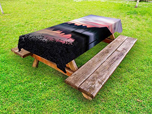 ABAKUHAUS Glacier National Park Tovaglia da Esterno, McDonald View, Tovaglia da Picnic Lavabile Decorativa, 145 cm x 210 cm, Corallo Antracite