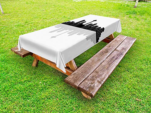 ABAKUHAUS Seattle Skyline Tovaglia da Esterno, Monochrome Layout, Tovaglia da Picnic Lavabile Decorativa, 145 cm x 305 cm, Charcoal Grigio Chiaro Taupe