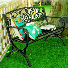 Panca da parco a 3 posti, panca da esterno, panca per il tempo libero da esterno in ferro battuto con terrazza, mobili da giardino con braccioli e schienale, adatto per prato, veranda