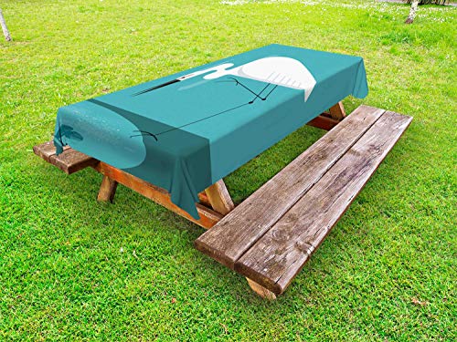 ABAKUHAUS Airone Tovaglia da Esterno, Uccello Stand su Lake Shore, Tovaglia da Picnic Lavabile Decorativa, 145 cm x 265 cm, Bianco, Scuro, Seafoam