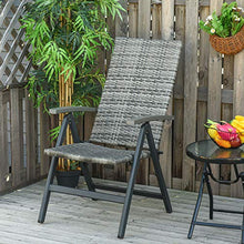 Outsunny Sedia Pieghevole da Giardino in Rattan PE con Braccioli e Schienale Reclinabile, 59x68x107cm Grigio