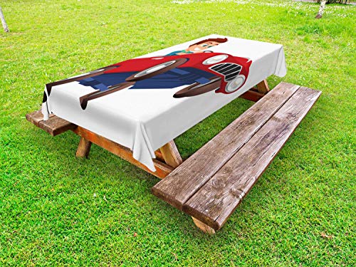 ABAKUHAUS Macchina da Corsa Tovaglia da Esterno, Il Ragazzo alla Guida di un'automobile, Tovaglia da Picnic Lavabile Decorativa, 145 cm x 265 cm, Multicolore