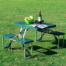 BAKAJI Set Tavolo Tavolino Pieghevole PIC NIC Campeggio Struttura in Alluminio con 4 Sgabelli Pieghevole a Valigetta, Ideale per Il Campeggio, Picnic, Mare, Spiaggia, Giardino (Verde)
