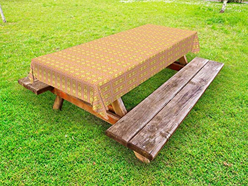 ABAKUHAUS Vintage ▾ Tovaglia da Esterno, Geometrico Motivo Floreale, Tovaglia da Picnic Lavabile Decorativa, 145 cm x 265 cm, Giallo Peach