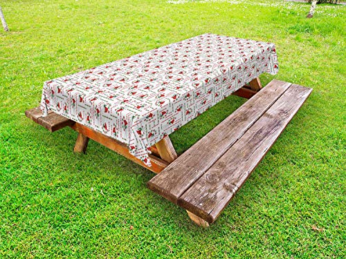 ABAKUHAUS Floreale Tovaglia da Esterno, Moderna Russa Folk Fiori, Tovaglia da Picnic Lavabile Decorativa, 145 cm x 265 cm, Vermilion Verde e Bianco
