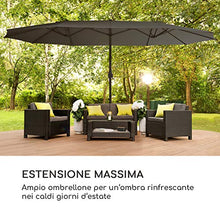 blumfeldt Twin Peaks - Ombrellone Parasole, Dimensioni: 456x245x268 cm (LxAxP), Materiale: Poliestere, Protezione UV: 50, Idrorepellente, Supporto in Alluminio, Antiruggine, Incluso Basamento, Grigio