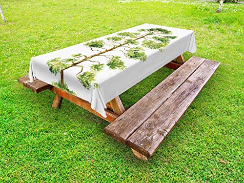 ABAKUHAUS Albero Tovaglia da Esterno, Botanico Pino Sagoma, Tovaglia da Picnic Lavabile Decorativa, 145 cm x 210 cm, Olive Green Verde Mela