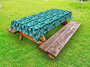 ABAKUHAUS Cartone Animato Tovaglia da Esterno, Gatti e Paw Tracce Graphic, Tovaglia da Picnic Lavabile Decorativa, 145 cm x 210 cm, Blue Sea Indigo