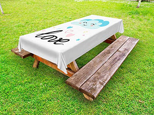 ABAKUHAUS Sorridi Tovaglia da Esterno, Amore Cursive Testo e Nuvole, Tovaglia da Picnic Lavabile Decorativa, 145 cm x 265 cm, Blu Multicolor