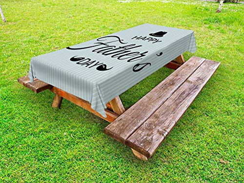 ABAKUHAUS Festa del papà Tovaglia da Esterno, Calligraphy sulla Stripes, Tovaglia da Picnic Lavabile Decorativa, 145 cm x 265 cm, Pallido Seafoam Pale Blue