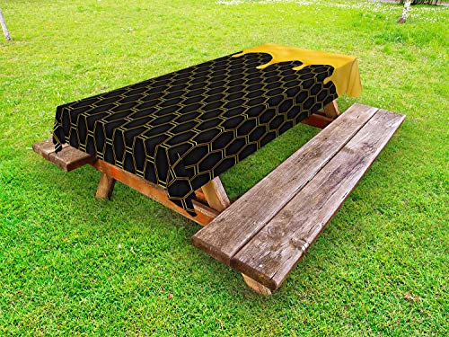 ABAKUHAUS Miele Tovaglia da Esterno, Honeycomb Dripping Beehive, Tovaglia da Picnic Lavabile Decorativa, 145 cm x 265 cm, Grigio Giallo