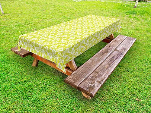 ABAKUHAUS Esotico Tovaglia da Esterno, Frutti Tropicali, Tovaglia da Picnic Lavabile Decorativa, 145 cm x 305 cm, Giallo Verde Bianco