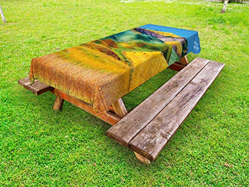 ABAKUHAUS Autunnale Tovaglia da Esterno, Vista agricola di Colture, Tovaglia da Picnic Lavabile Decorativa, 145 cm x 210 cm, Multicolore