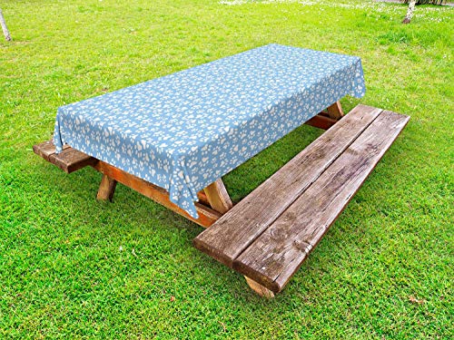 ABAKUHAUS Orma di Zampa Tovaglia da Esterno, Pet Marks Piede sulla Blu, Tovaglia da Picnic Lavabile Decorativa, 145 cm x 305 cm, Cielo Blu e Bianco