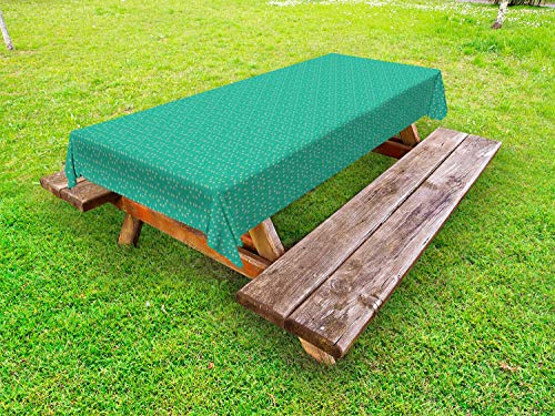 ABAKUHAUS Floreale Tovaglia da Esterno, Sottratto semplicistico Natura, Tovaglia da Picnic Lavabile Decorativa, 145 cm x 305 cm, Scuro Seafoam Crema