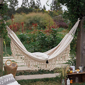 STAMONY Amaca Doppia Boho della Nappa Nest Hammock Dell'Oscillazione Sedia da Giardino Coperta da Picnic Giardino Macrame Brasiliano Amaca appesa Altalene Net Chair