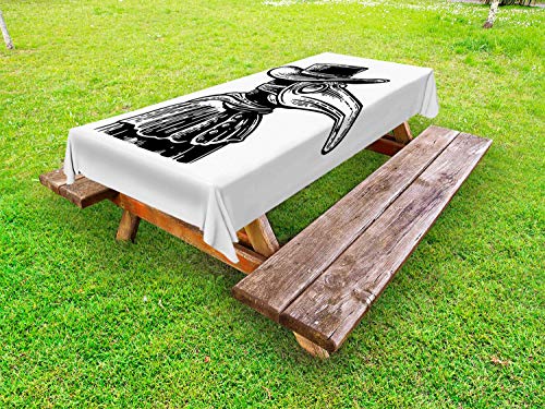 ABAKUHAUS Halloween Tovaglia da Esterno, Monochrome Medico della Peste, Tovaglia da Picnic Lavabile Decorativa, 145 cm x 305 cm, Charcoal Grey And White