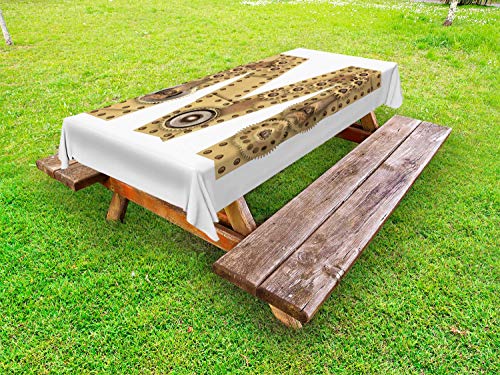 ABAKUHAUS Lettera M Tovaglia da Esterno, Steampunk Alphabet Art, Tovaglia da Picnic Lavabile Decorativa, 145 cm x 305 cm, Sabbia Marrone Cacao