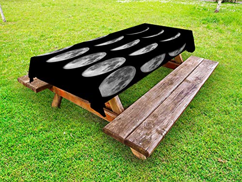 ABAKUHAUS Fase lunare Tovaglia da Esterno, Lunar modifiche su Sky, Tovaglia da Picnic Lavabile Decorativa, 145 cm x 305 cm, Nero Pallido Taupe