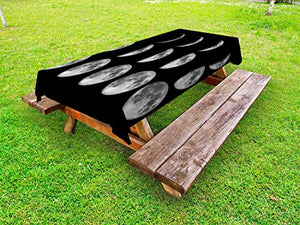 ABAKUHAUS Fase lunare Tovaglia da Esterno, Lunar modifiche su Sky, Tovaglia da Picnic Lavabile Decorativa, 145 cm x 210 cm, Nero Pallido Taupe