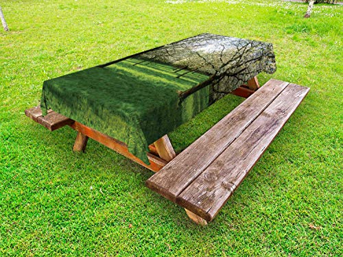 ABAKUHAUS Albero Tovaglia da Esterno, Cherry Blossoms Spring Season, Tovaglia da Picnic Lavabile Decorativa, 145 cm x 210 cm, Lime Green Marrone