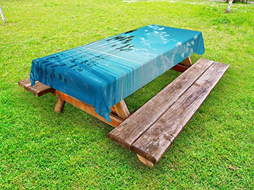 ABAKUHAUS Fiji Tovaglia da Esterno, Lungo Alberi di Cocco Still Water, Tovaglia da Picnic Lavabile Decorativa, 145 cm x 210 cm, Blue Sea Blu