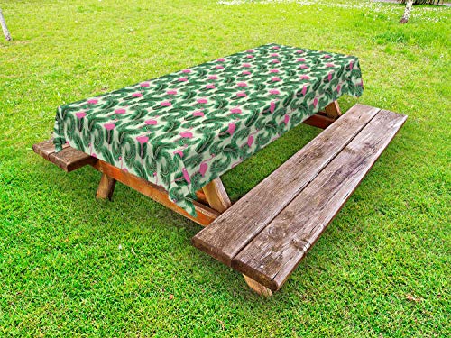 ABAKUHAUS Fenicottero Tovaglia da Esterno, Estate Uccello Tropicale Palm, Tovaglia da Picnic Lavabile Decorativa, 145 cm x 305 cm, Rosa Emerald