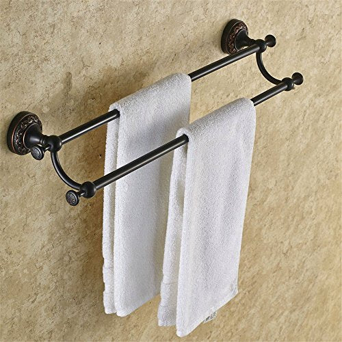 MBYW Portasciugamani Moderno Minimalista Portasciugamani Elegante per Il Bagno di Moda Portasciugamani Doppio in Rame Nero portasciugamani in Bronzo Nero Ciondolo Bagno Scaffale per Bagno Europeo