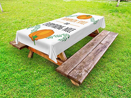 ABAKUHAUS Pumpkin Spice Tovaglia da Esterno, Disegni di Zucca, Tovaglia da Picnic Lavabile Decorativa, 145 cm x 265 cm, Felce Verde Marigold